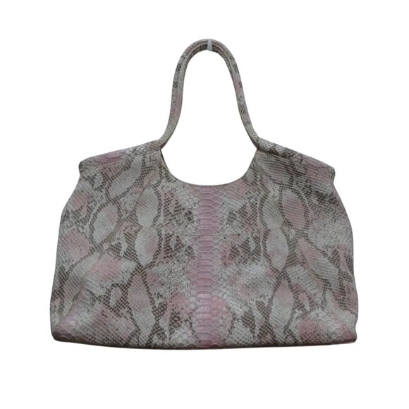 Helen Welsh Pink Snakeskin Embossed Leather Tote Purse Shoulder Bag - Picture 3 of 6